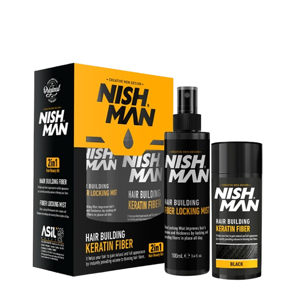 NISHMAN FIBRA CAPILAR NEGRA 21GR + LACA FIJADORA 100ML