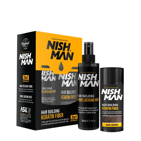 NISHMAN FIBRA CAPILAR CASTAÑO OSCURO 21GR + LACA FIJADORA 100ML