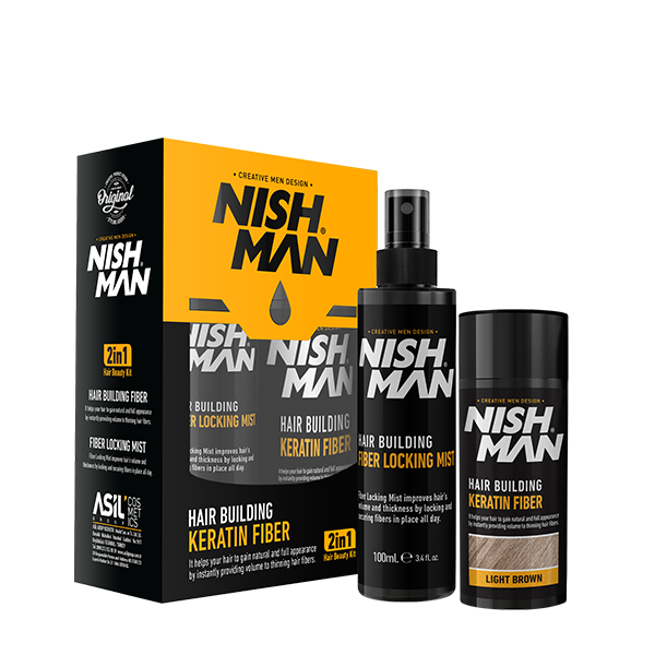 NISHMAN FIBRA CAPILAR CASTAÑO CLARO 21GR + LACA FIJADORA 100ML